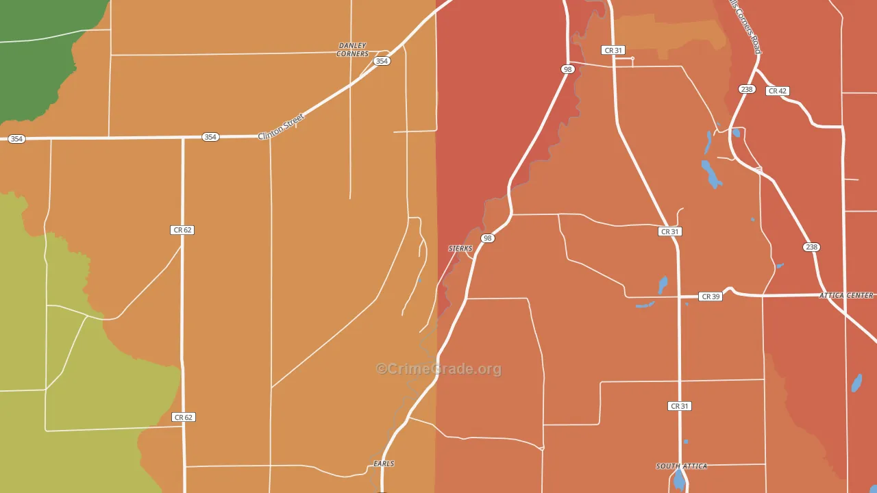 Attica Center, NY Map of Burglary Rates