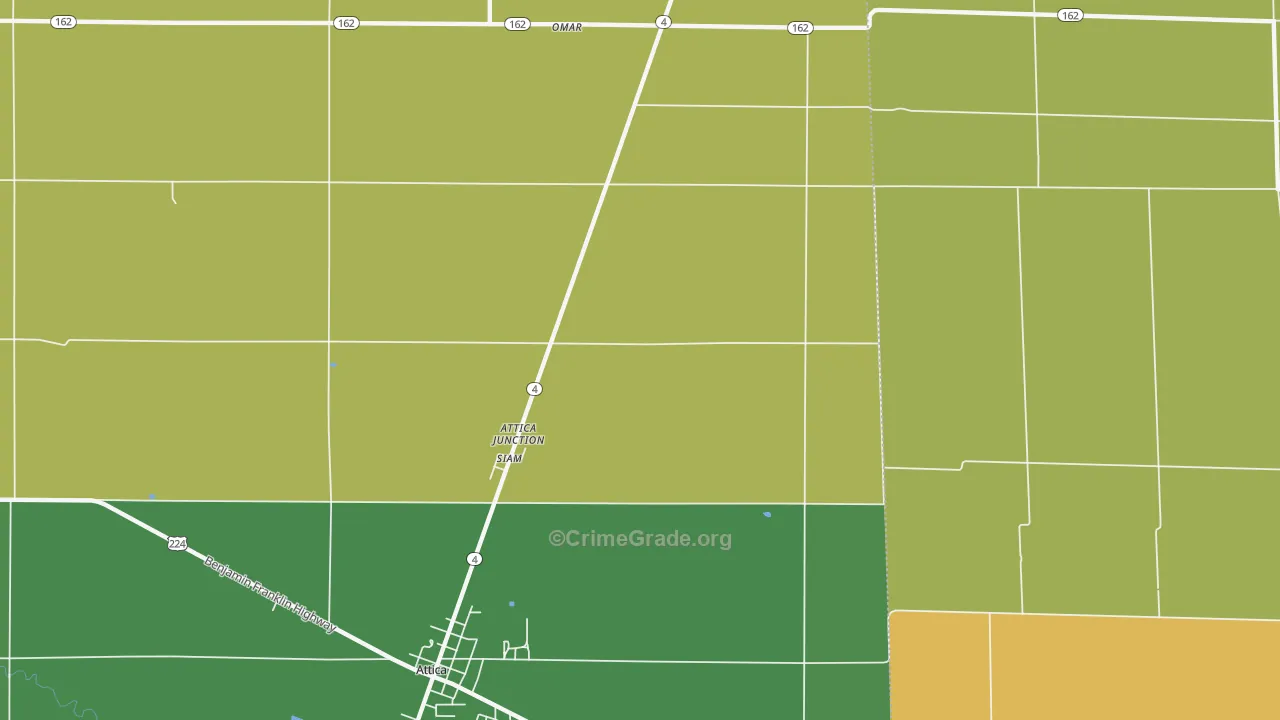 Attica Junction, OH Map of Burglary Rates