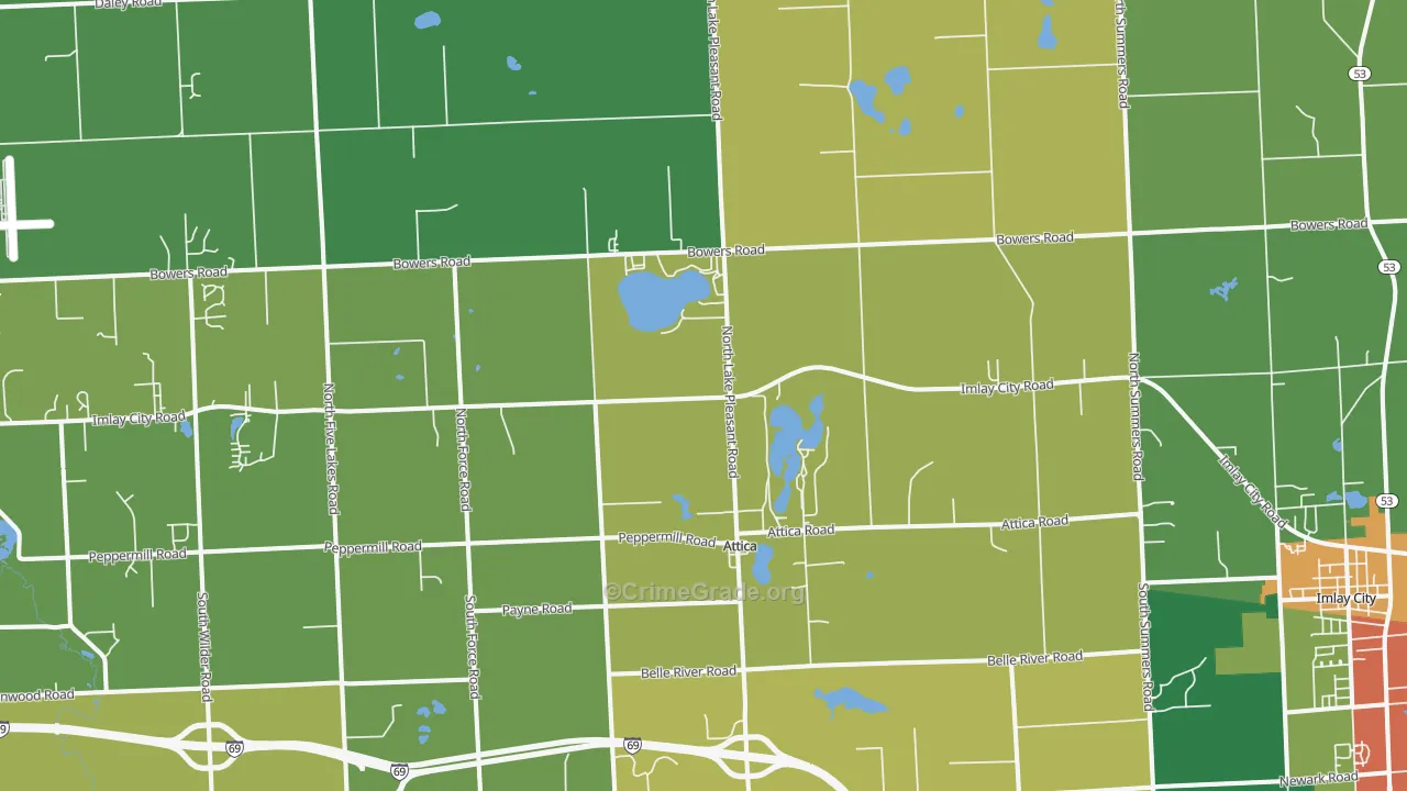 Attica, MI Map of Burglary Rates