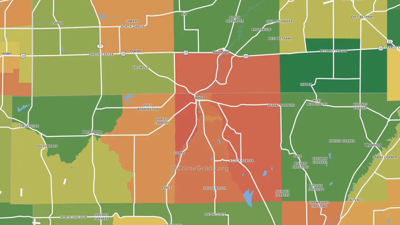 Attica, NY Map of Burglary Rates