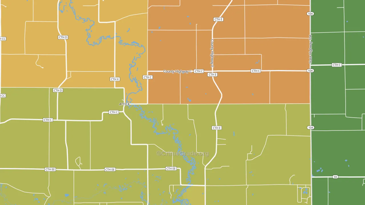Attica, WI Map of Burglary Rates
