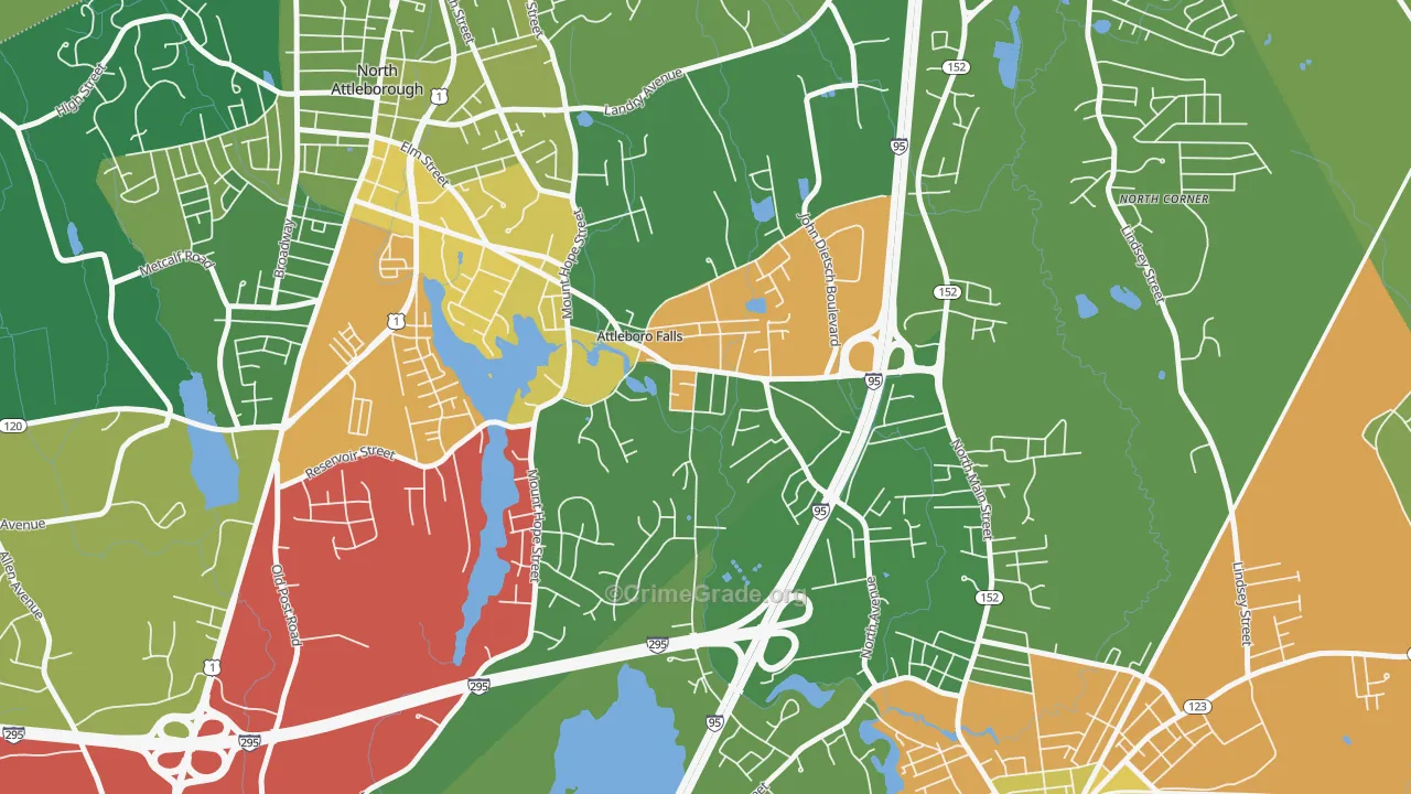 Attleboro Falls, MA Map of Burglary Rates