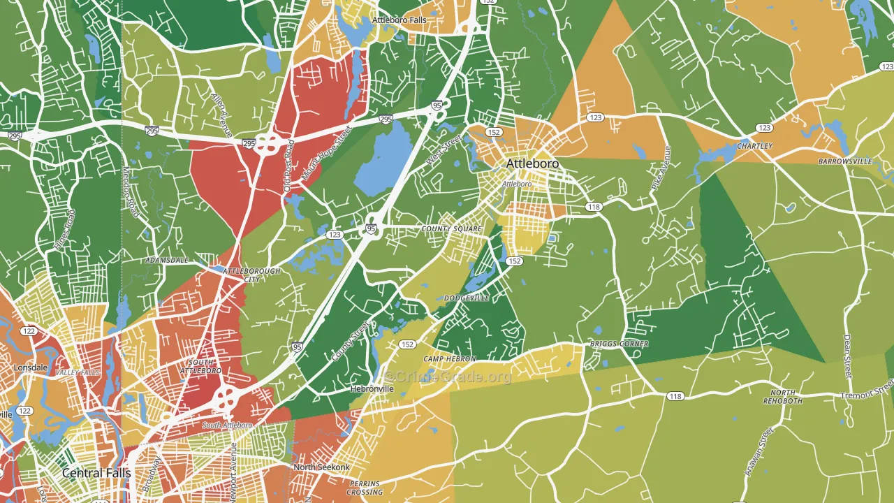 Attleboro, MA Map of Burglary Rates