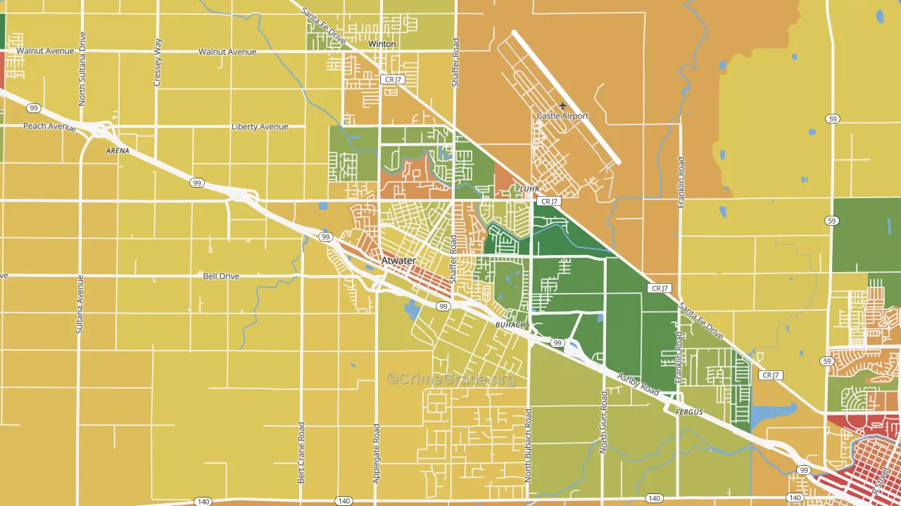 Atwater, CA Map of Burglary Rates