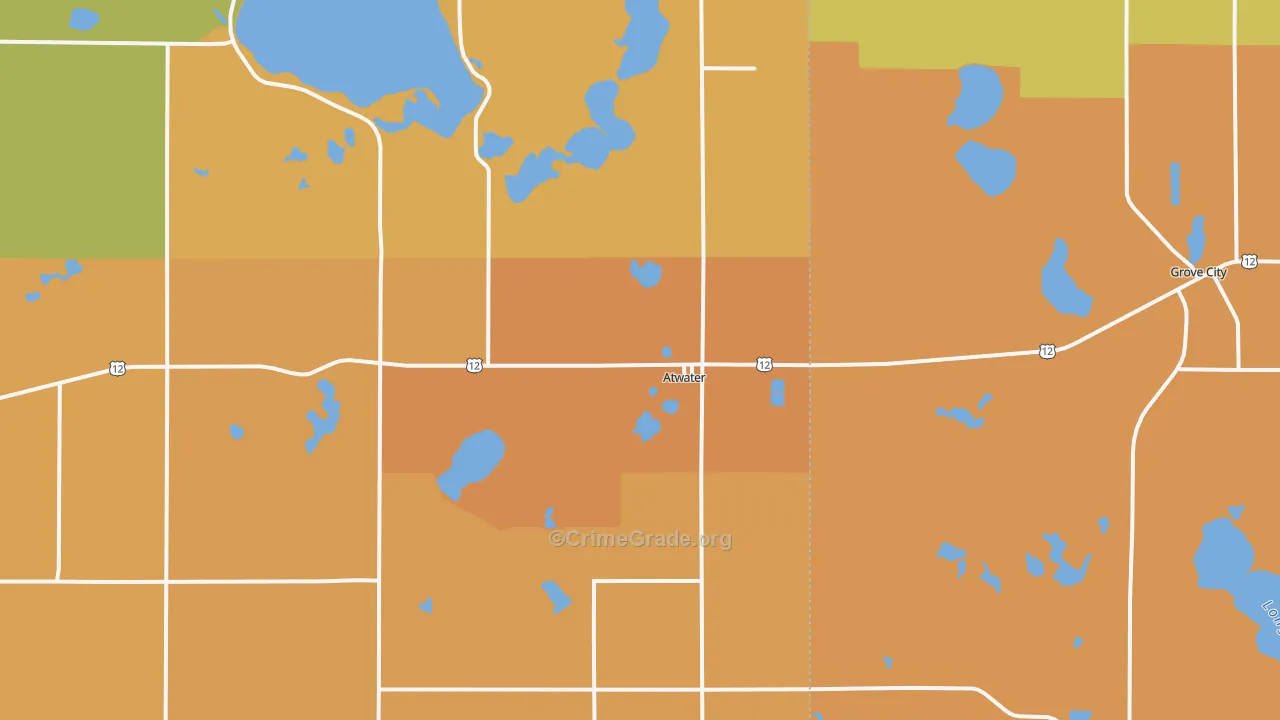 Atwater, MN Map of Burglary Rates