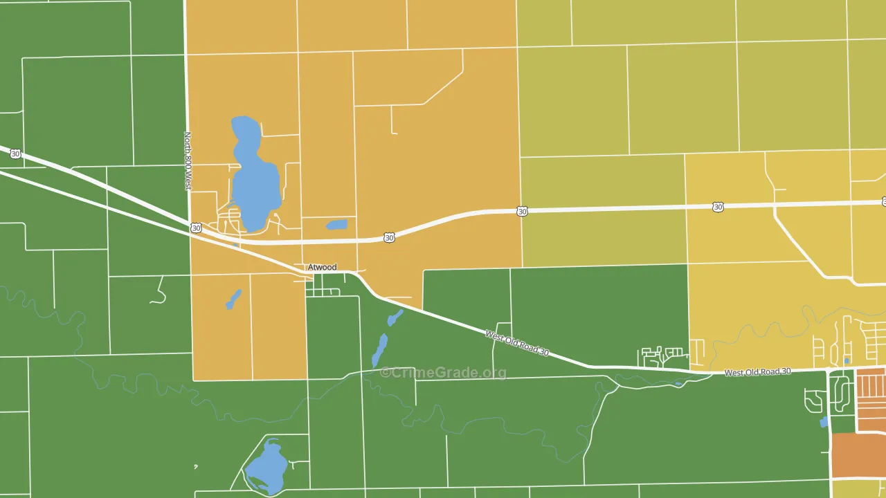 Atwood, IN Map of Burglary Rates