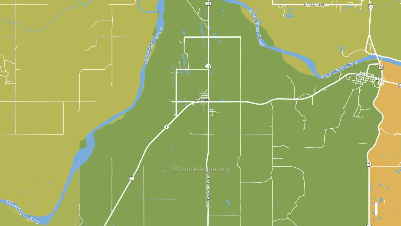 Atwood, OK Map of Burglary Rates