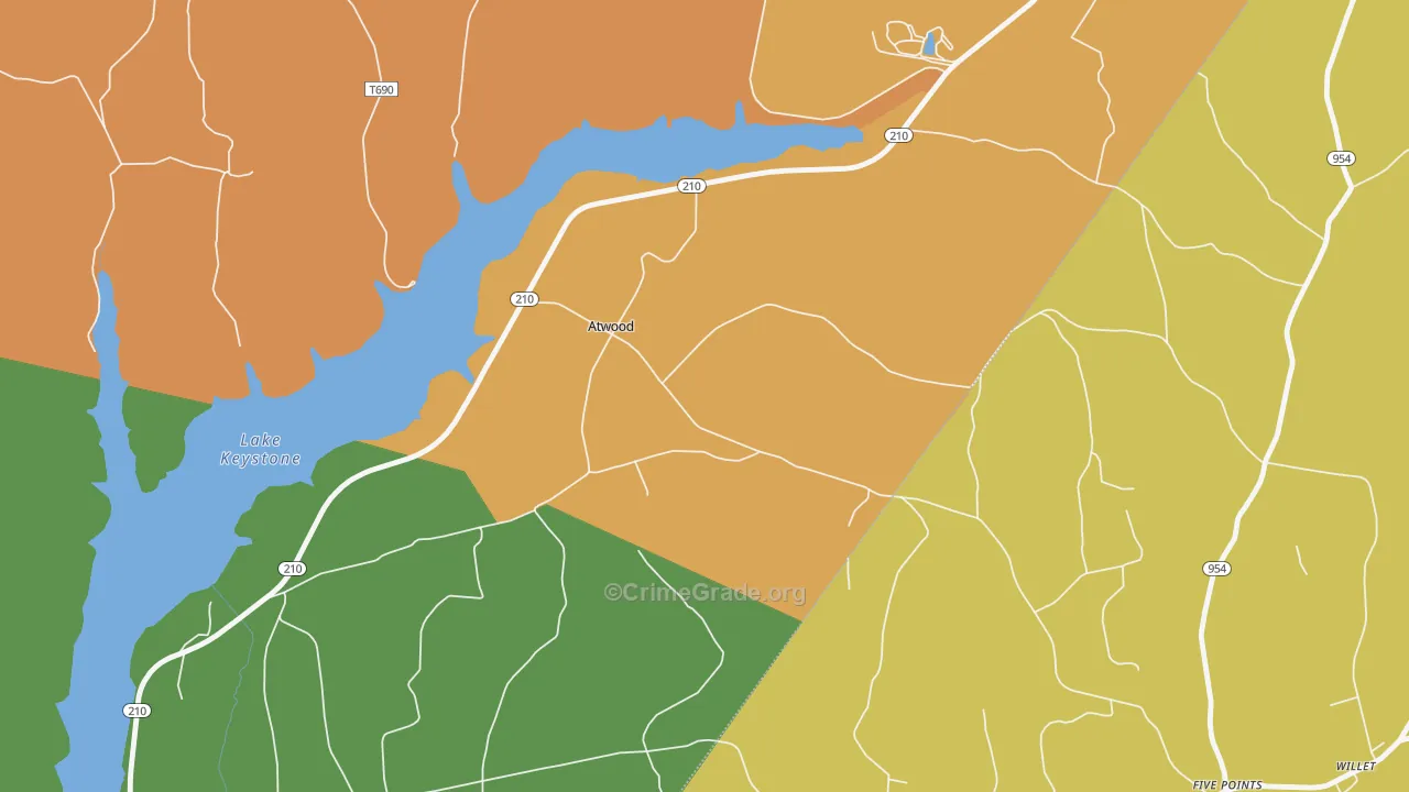 Atwood, PA Map of Burglary Rates