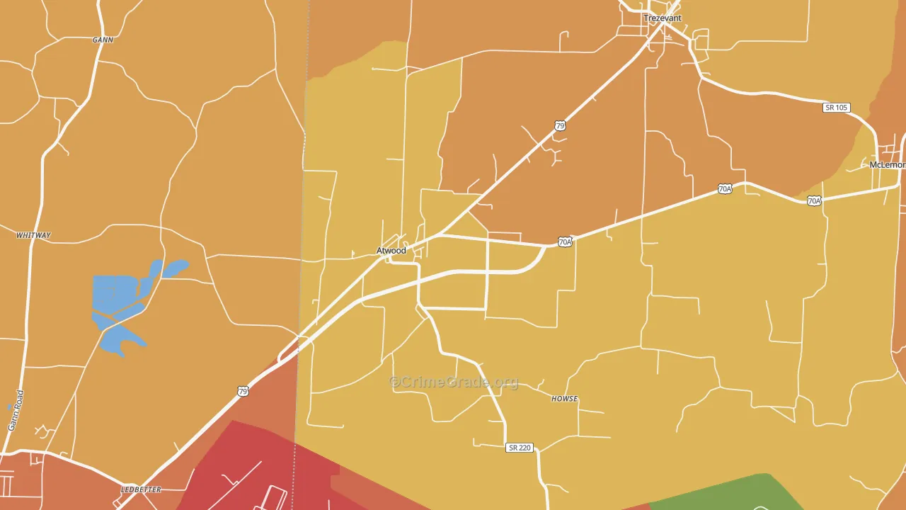 Atwood, TN Map of Burglary Rates