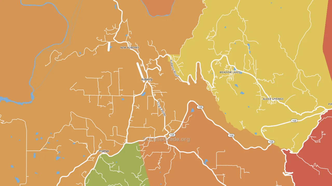 Auberry, CA Map of Burglary Rates