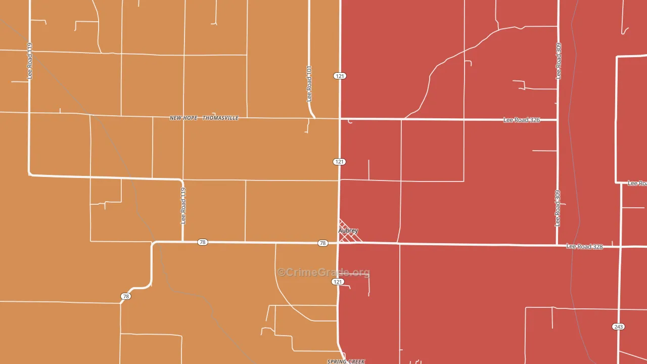 Aubrey, AR Map of Burglary Rates