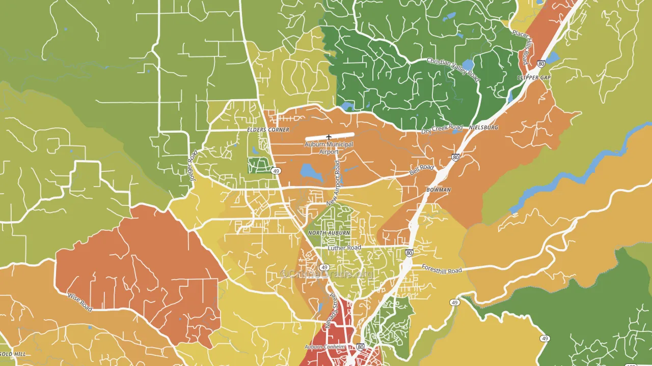 Auburn, CA Map of Burglary Rates