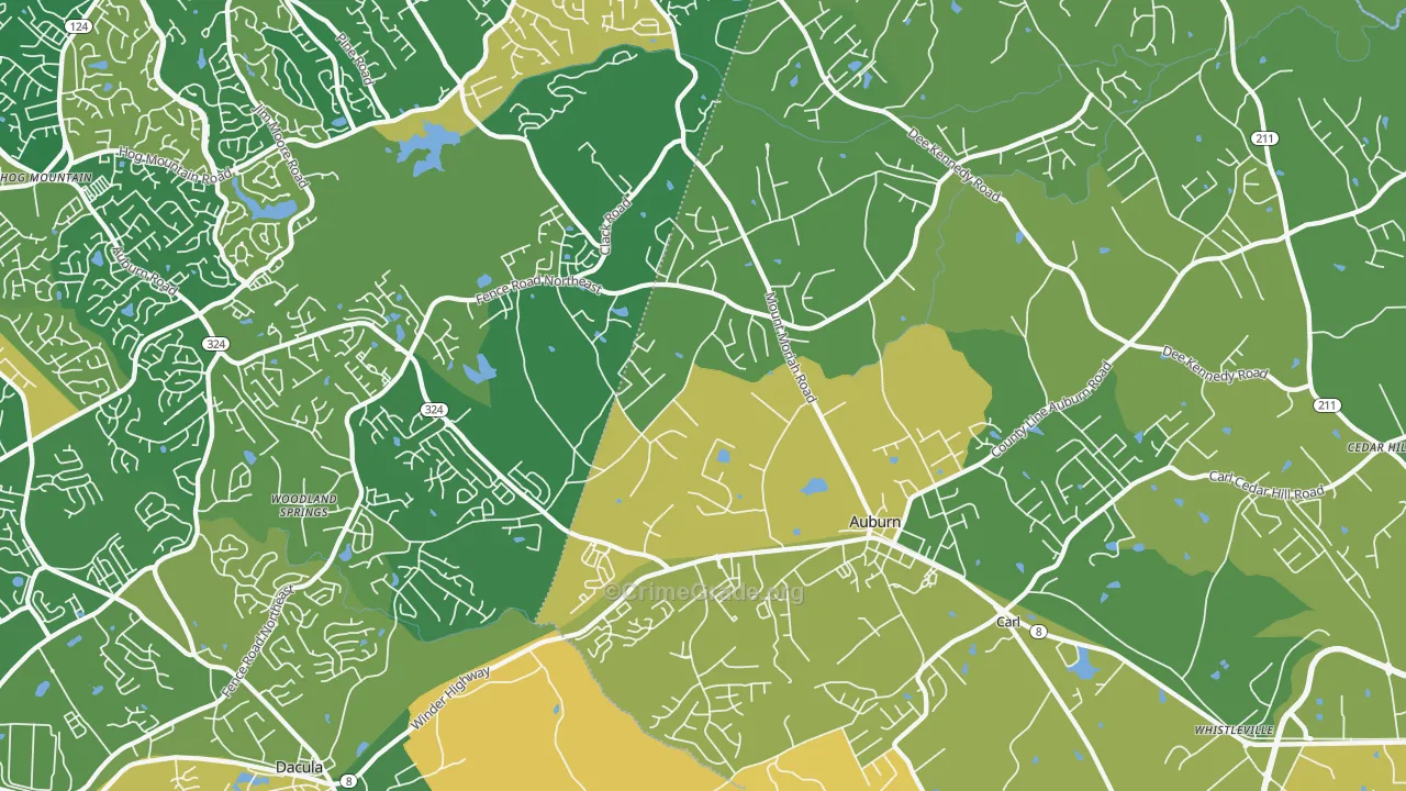 Auburn, GA Map of Burglary Rates