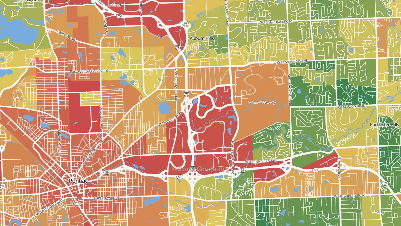Auburn Hills, MI Map of Burglary Rates