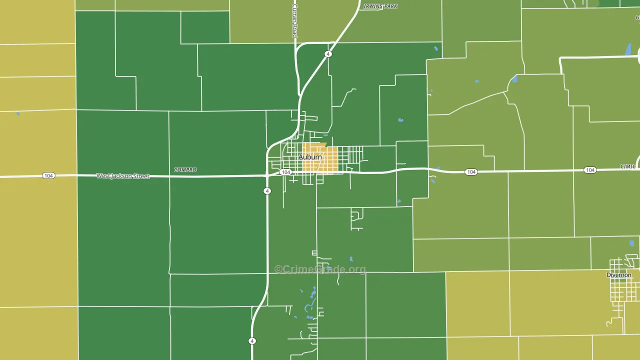 Auburn, IL Map of Burglary Rates