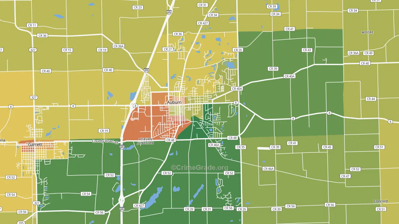 Auburn, IN Map of Burglary Rates