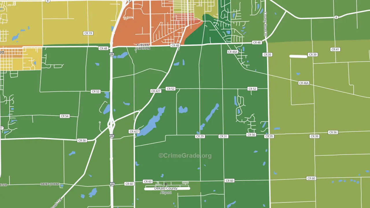 Auburn Junction, IN Map of Burglary Rates