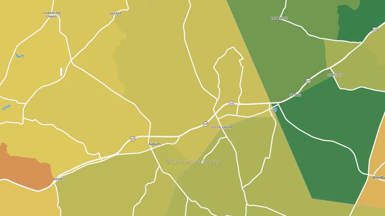 Auburn, KY Map of Burglary Rates