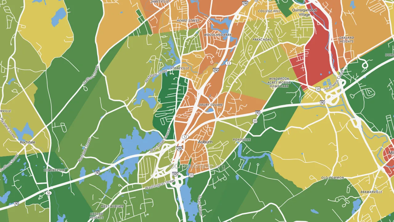 Auburn, MA Map of Burglary Rates