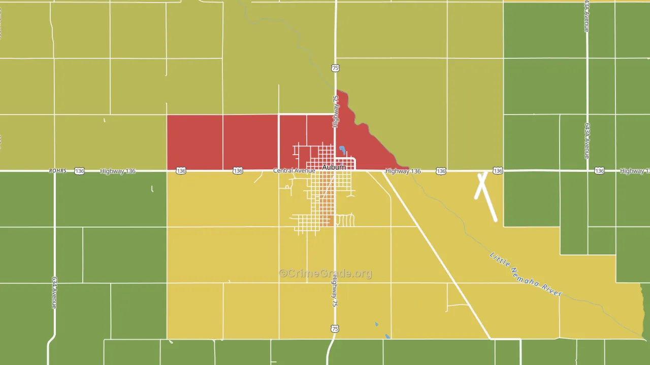 Auburn, NE Map of Burglary Rates