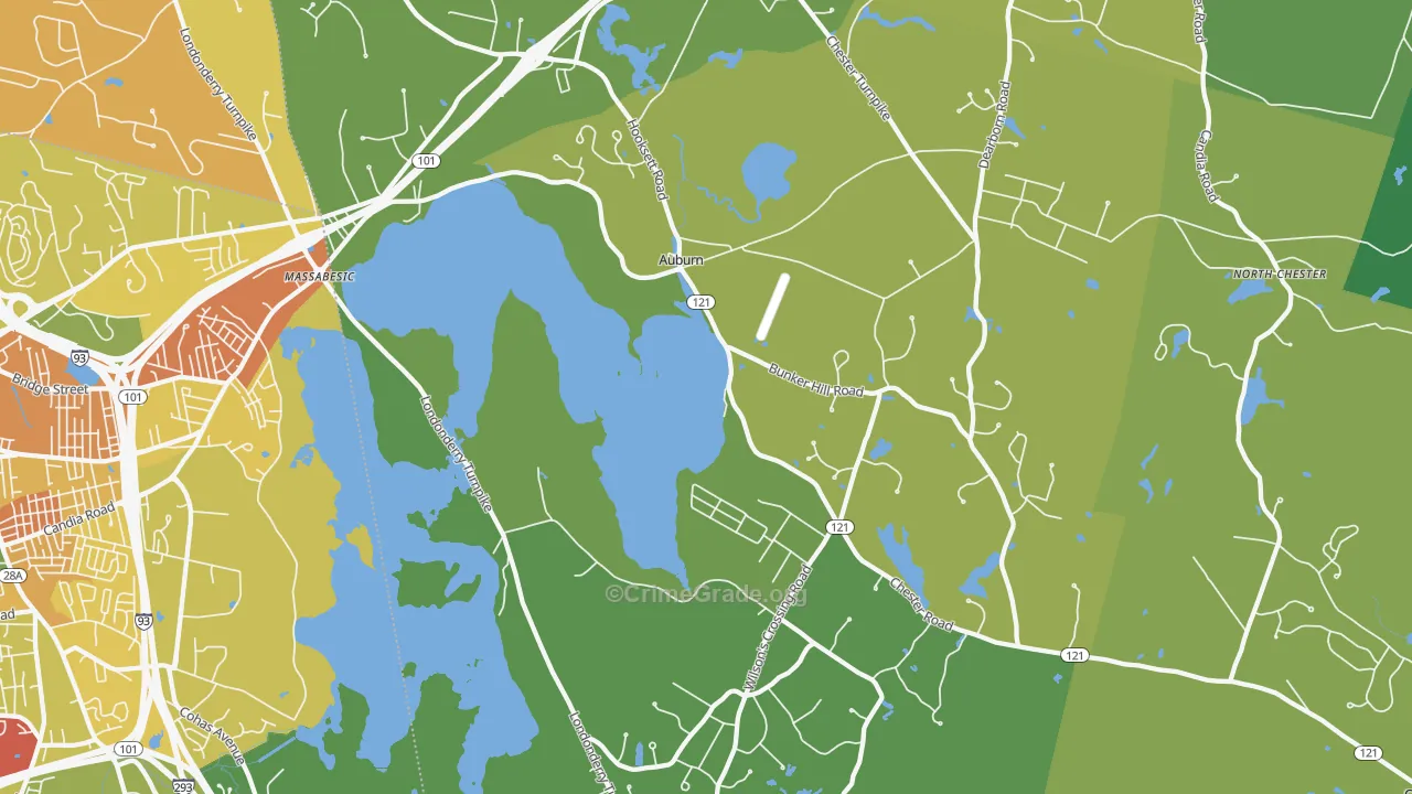 Auburn, NH Map of Burglary Rates