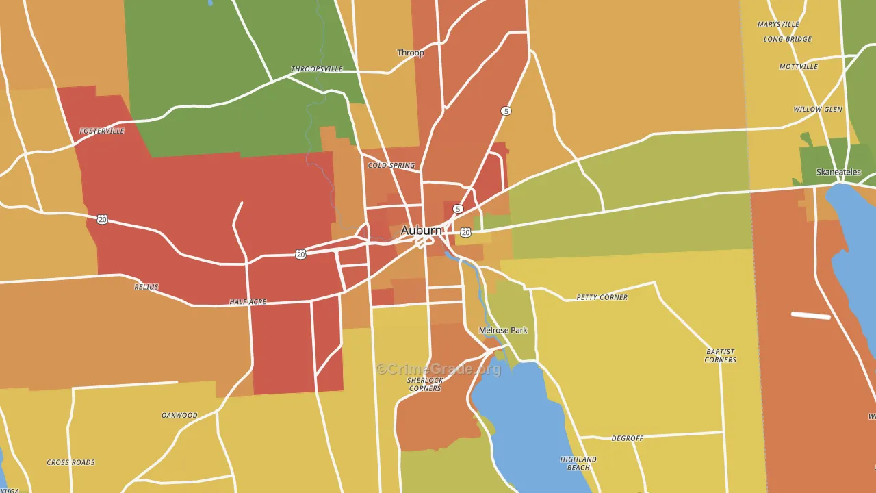 Auburn, NY Map of Burglary Rates