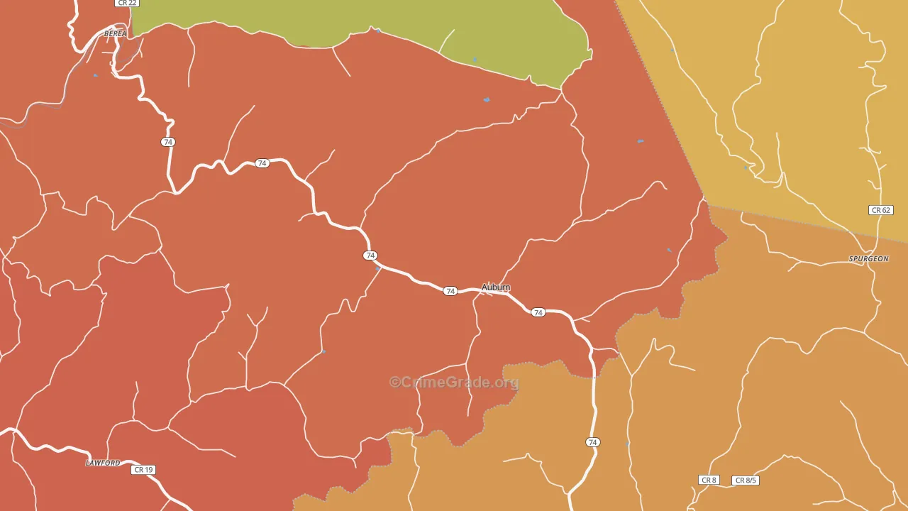 Auburn, WV Map of Burglary Rates