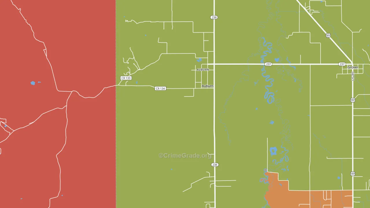 Auburn, WY Map of Burglary Rates
