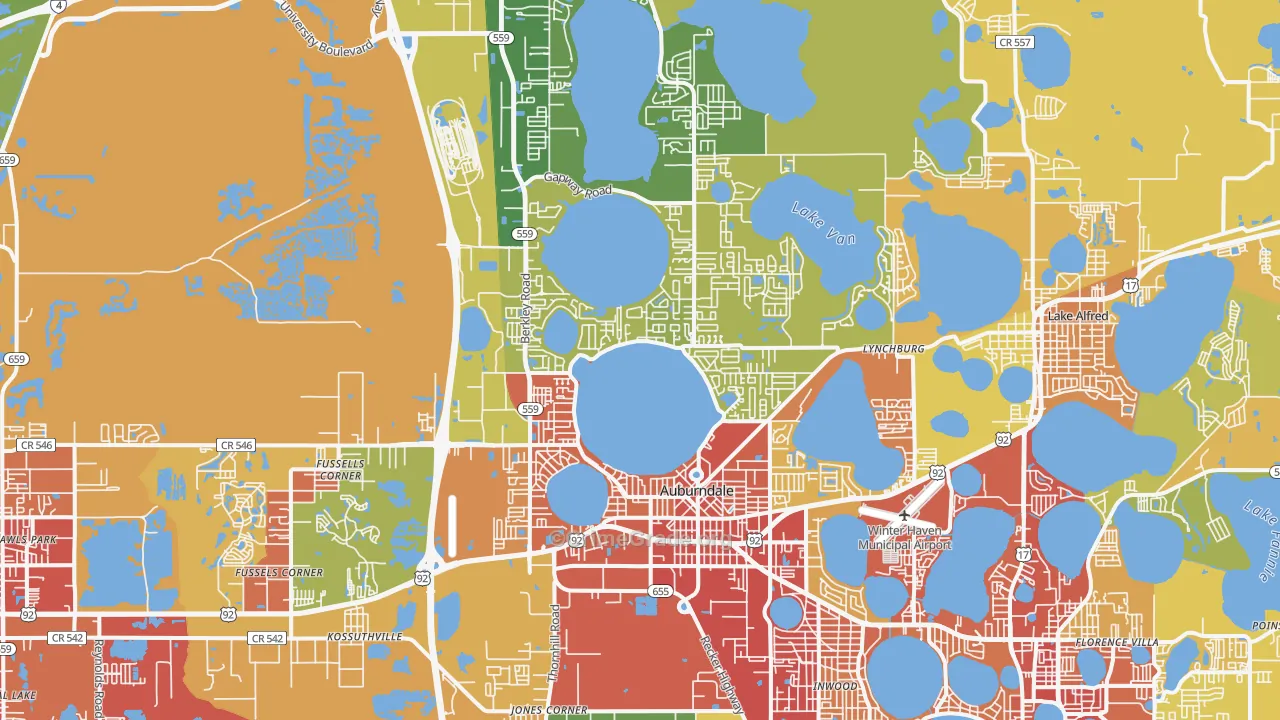 Auburndale, FL Map of Burglary Rates