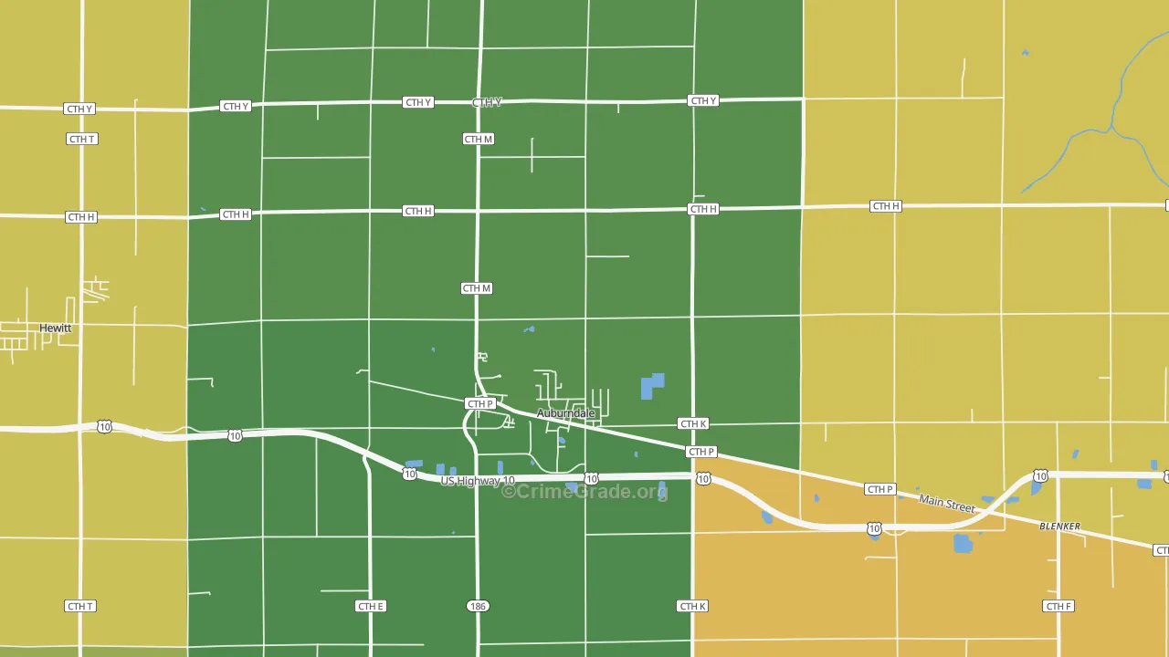 Auburndale, WI Map of Burglary Rates
