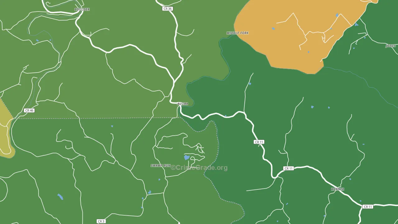 Audra, WV Map of Burglary Rates