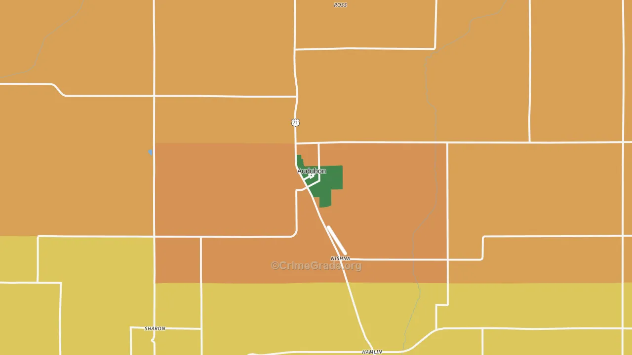 Audubon, IA Map of Burglary Rates