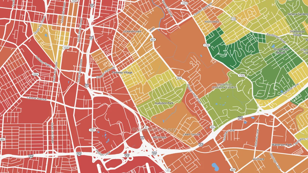 Audubon, Louisville, KY Map of Burglary Rates