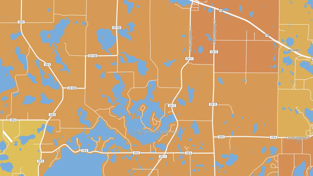 Audubon, MN Map of Burglary Rates
