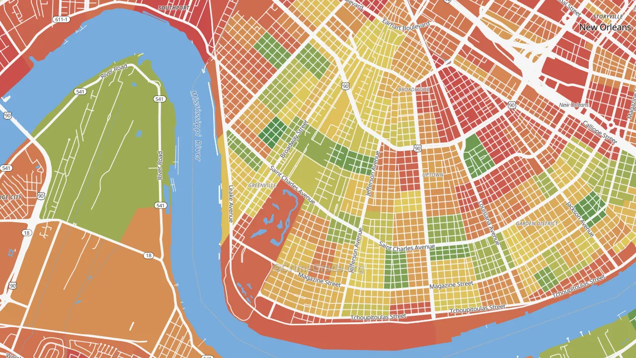 Audubon, New Orleans, LA Map of Burglary Rates