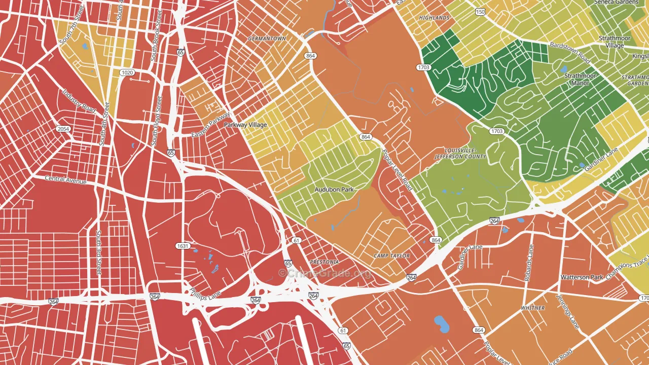 Audubon Park, KY Map of Burglary Rates
