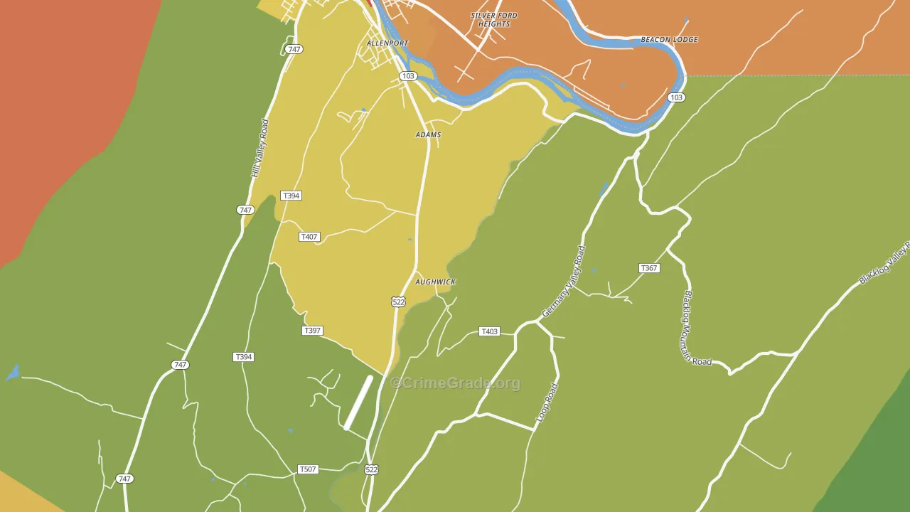Aughwick, PA Map of Burglary Rates