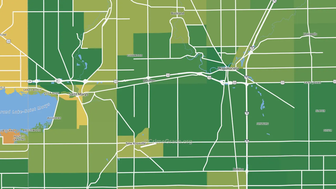 Auglaize County, OH Map of Burglary Rates