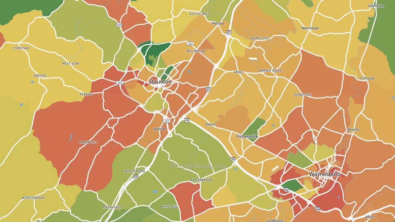 Augusta County, VA Map of Burglary Rates