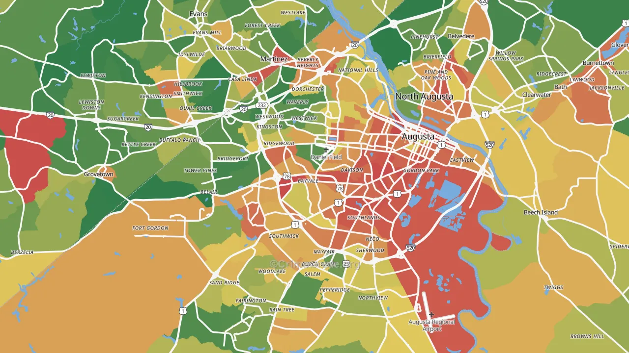 Augusta, GA Map of Burglary Rates