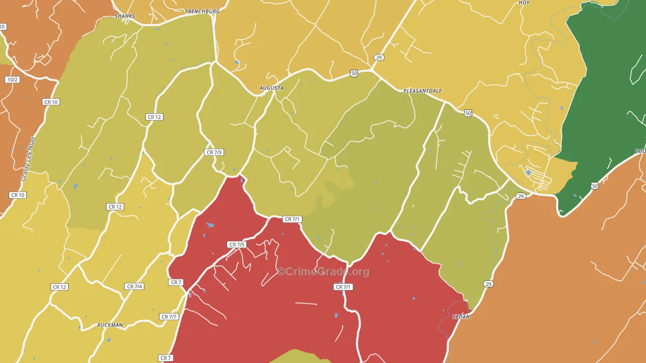 Augusta, WV Map of Burglary Rates