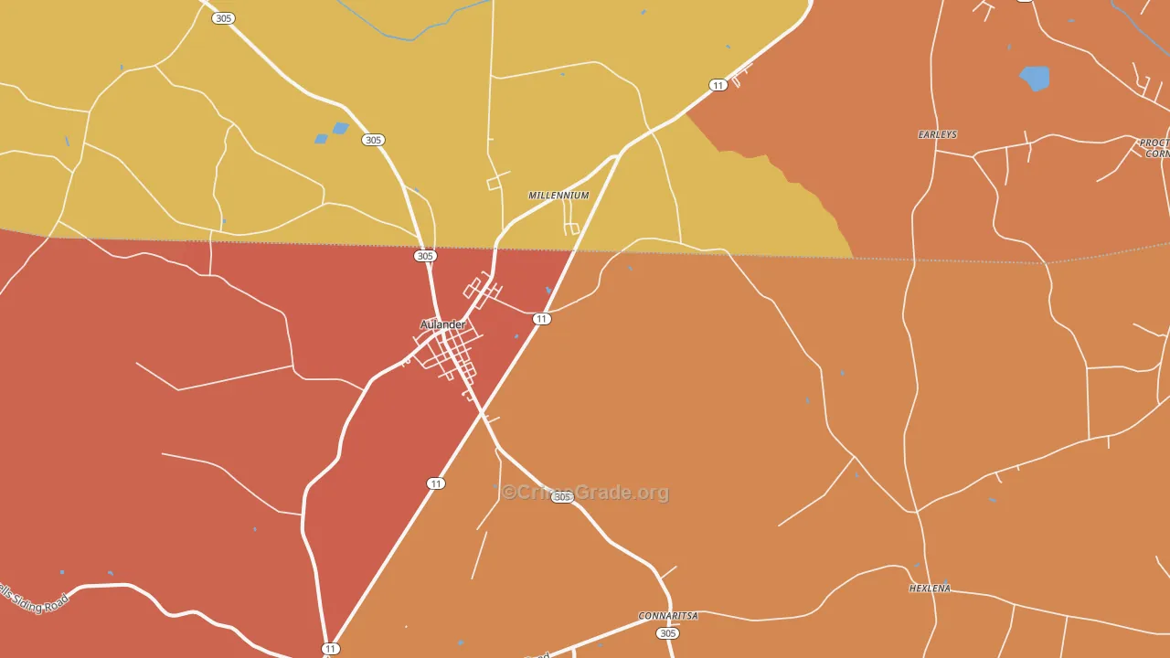 Aulander, NC Map of Burglary Rates