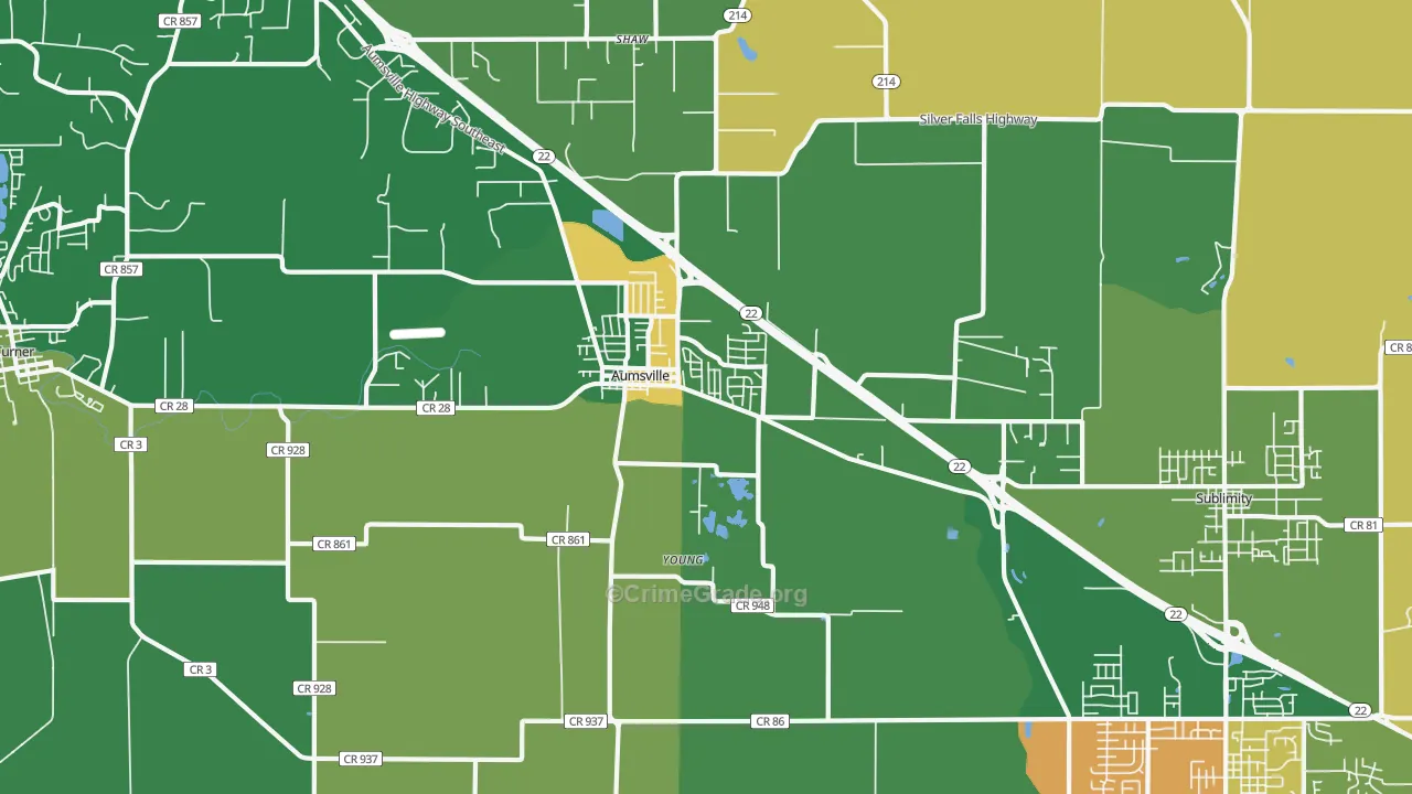 Aumsville, OR Map of Burglary Rates