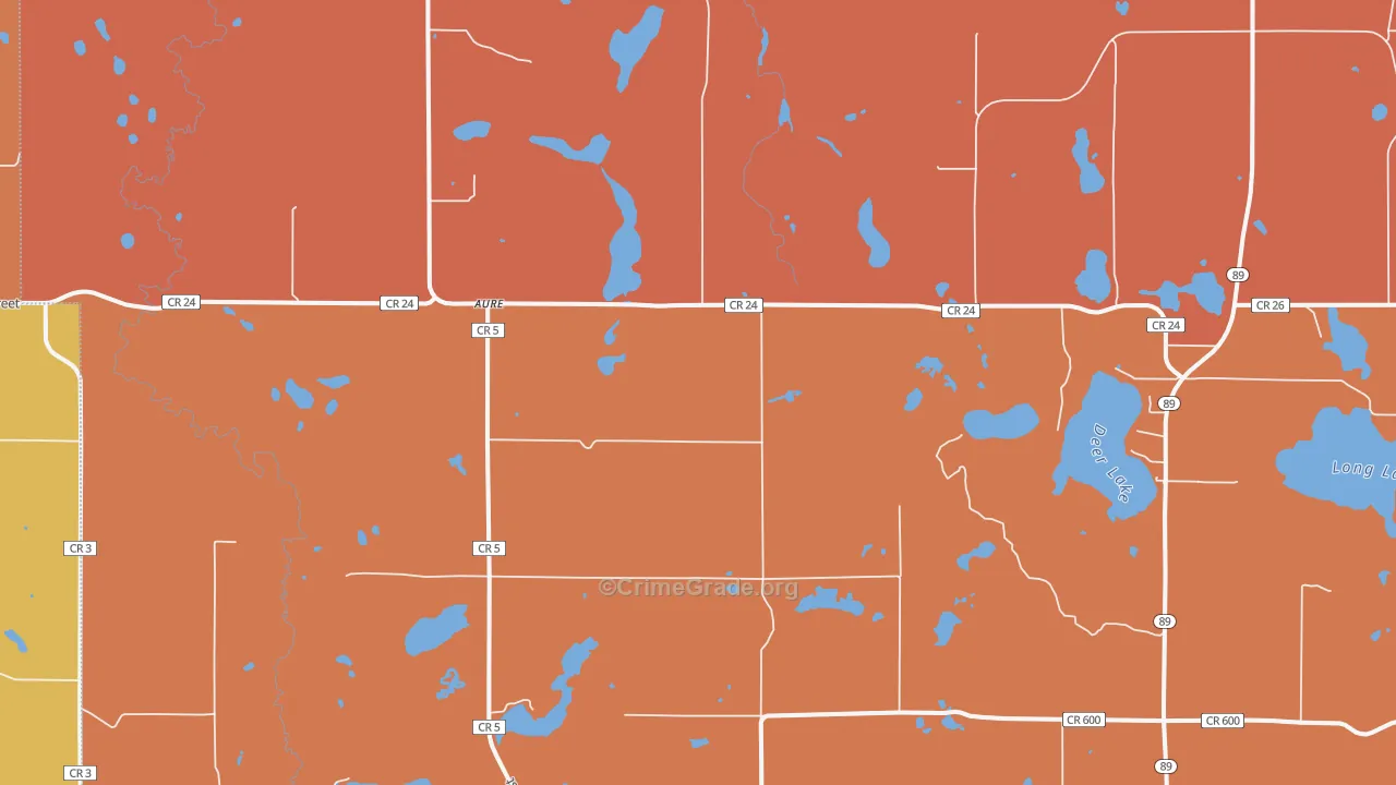 Aure, MN Map of Burglary Rates