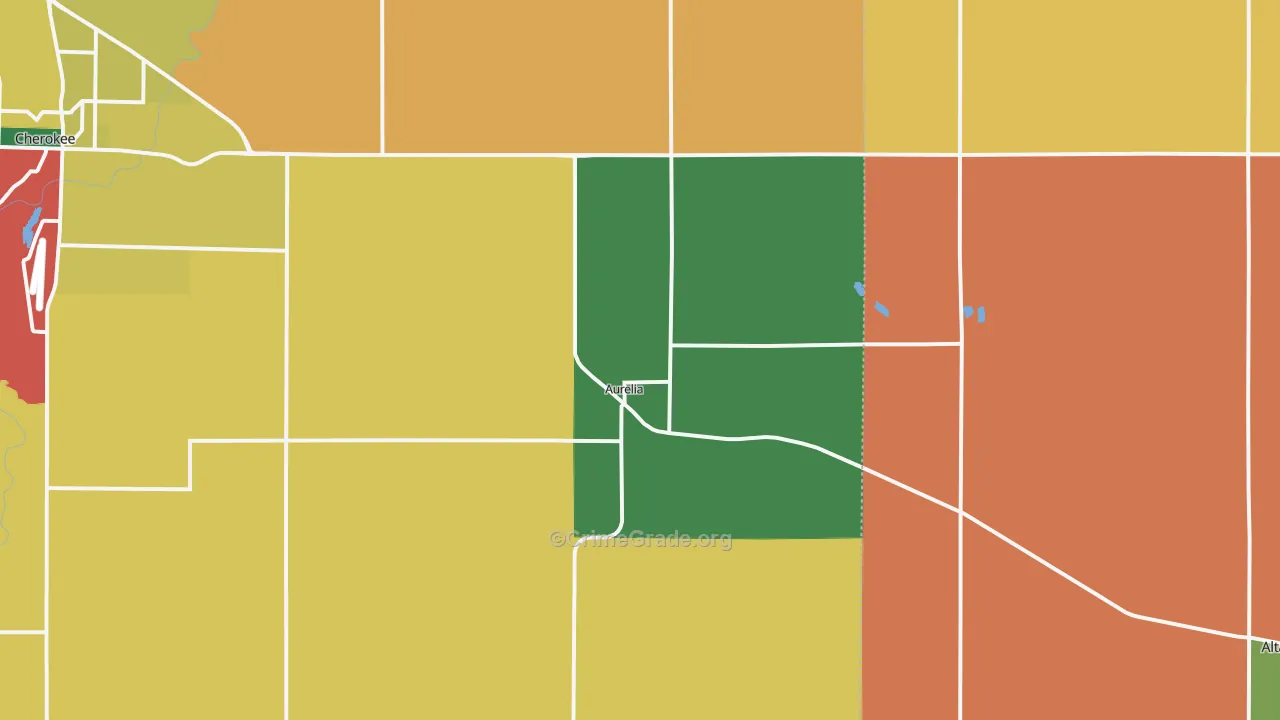 Aurelia, IA Map of Burglary Rates