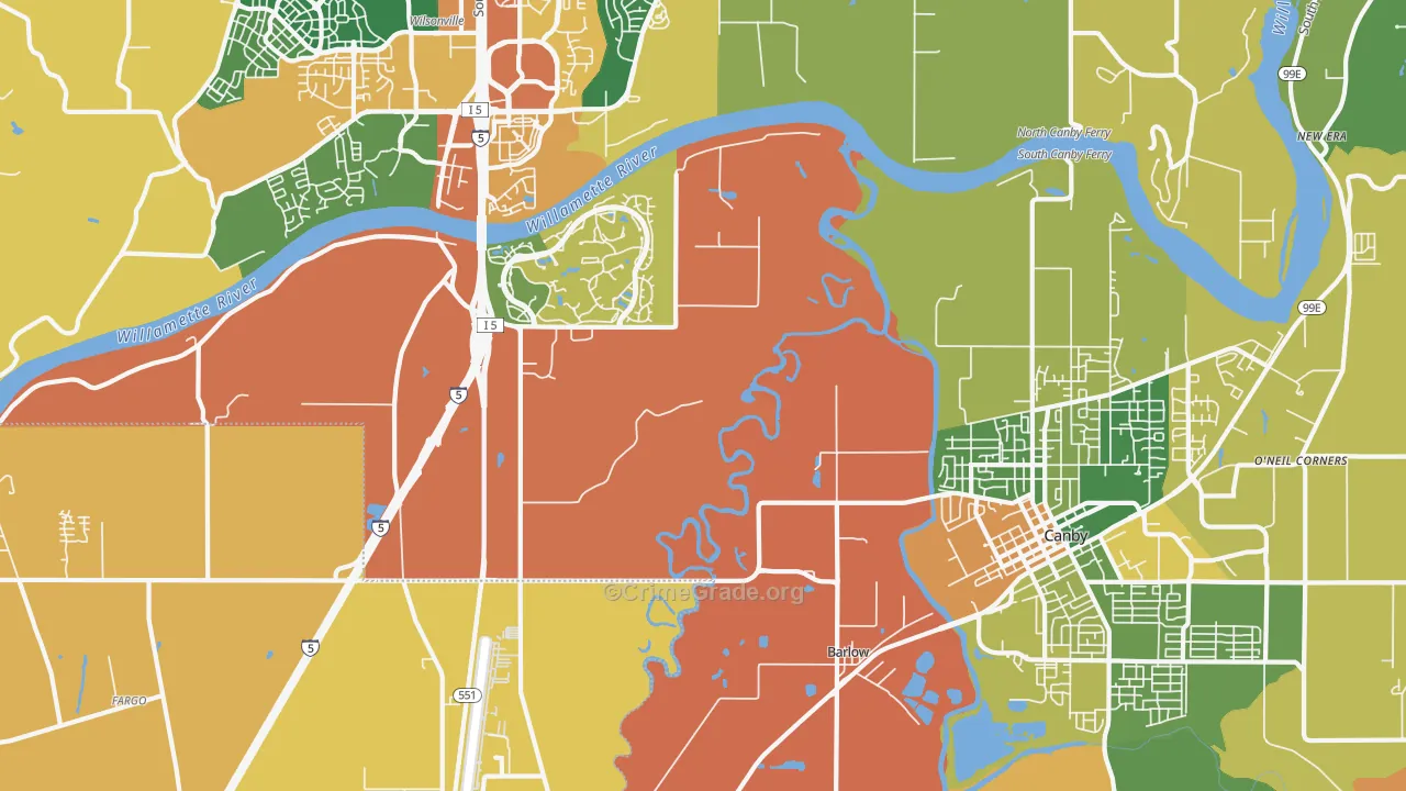 Aurora-Butteville-Barlow, Canby, OR Map of Burglary Rates