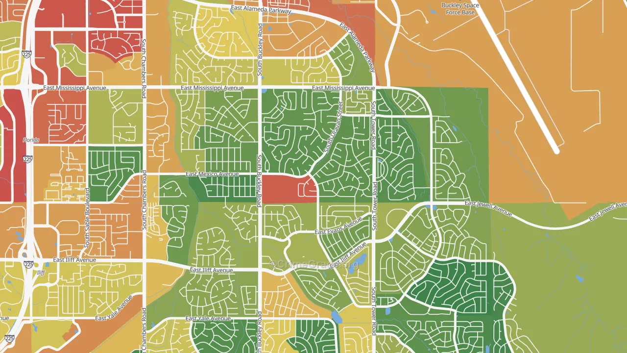 Aurora Highlands, Aurora, CO Map of Burglary Rates