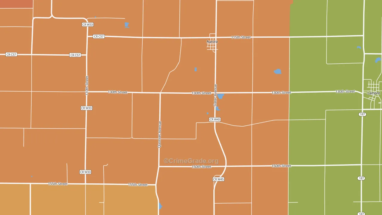Aurora, IA Map of Burglary Rates