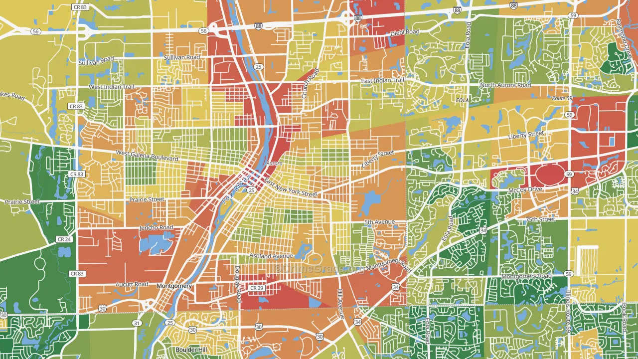 Aurora, IL Map of Burglary Rates
