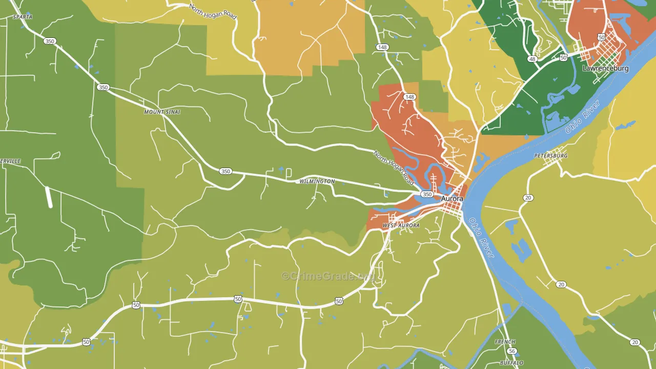 Aurora, IN Map of Burglary Rates